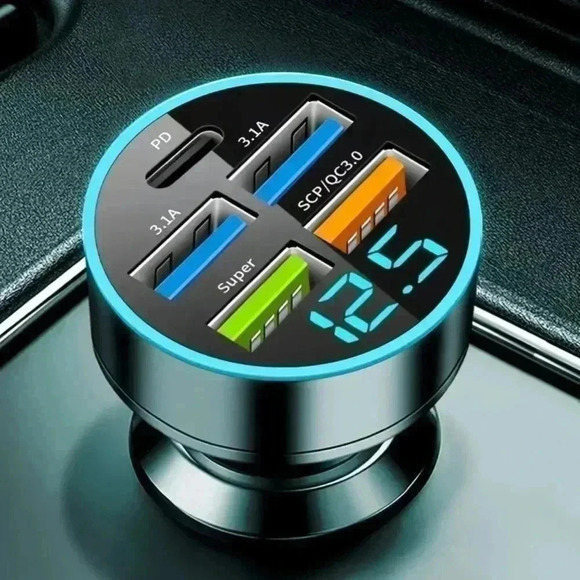 5-Port Car Charger: Fast Charge, Smart Voltage - Picture 1 of 4